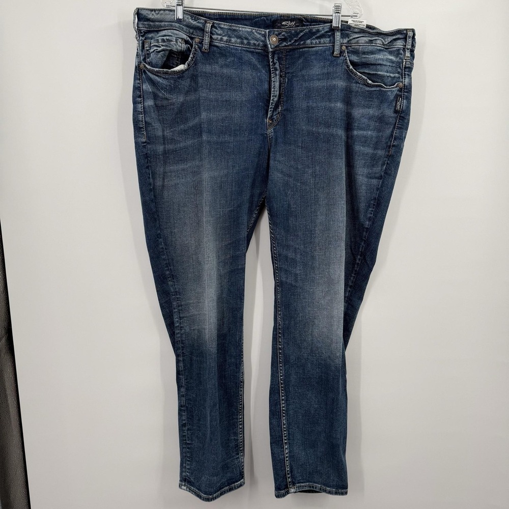 Silver Jeans Womens 26 Blue Straight Relaxed Distressed Medium Wash Plus Size